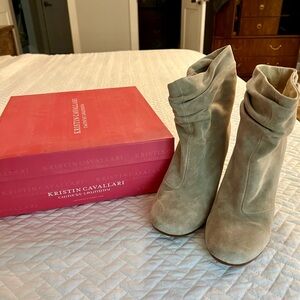 Kristen Cavallari Suede Slouch Boots in Cream